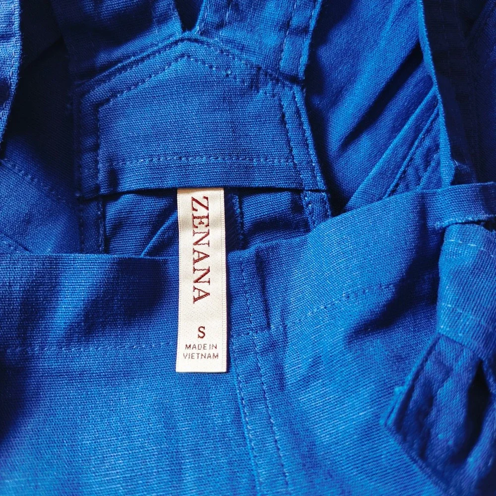 Zenana Woven Knot Strap Overalls Lt Navy Wide Leg Jumpsuit Small 7301Y